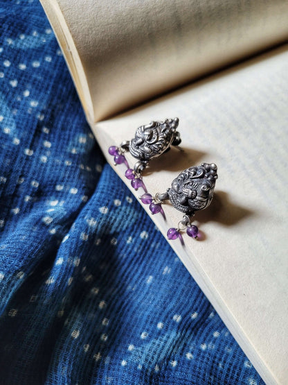 Morni Studs in pure silver with handcrafted detailing