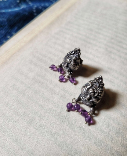 Side view of Morni Studs in pure silver with handcrafted detailing