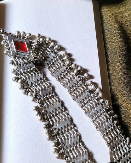 Side view of Muhabbat Vintage Necklace in pure silver with vintage detailing