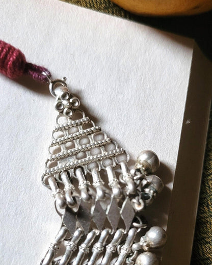 Side view of Muhabbat Vintage Necklace in pure silver with vintage detailing