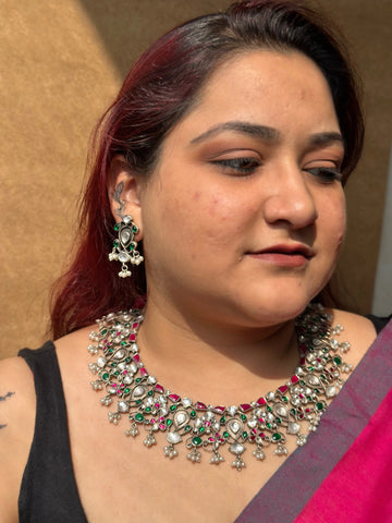 Nakshatra Necklace Set in pure silver with handcrafted detailing