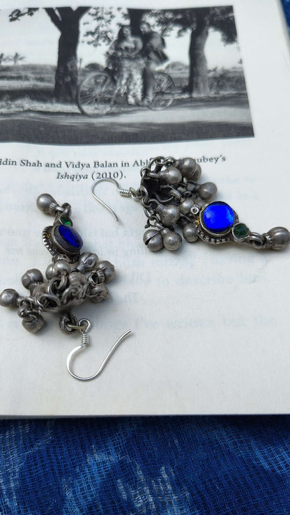 Side view of Neel Vintage Jhumka in pure silver with vintage detailing