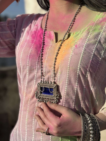 Side view of Neelkantha Necklace in pure silver with handcrafted detailing