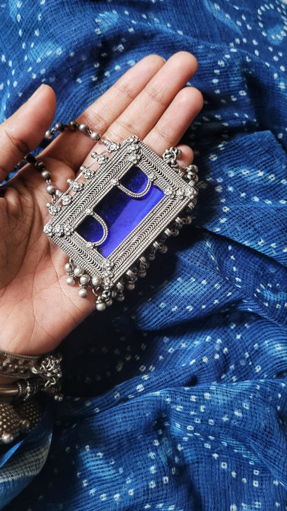 Side view of Neelkantha Necklace in pure silver with handcrafted detailing