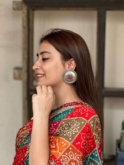 Side view of Nirjhari Earrings in pure silver with handcrafted detailing