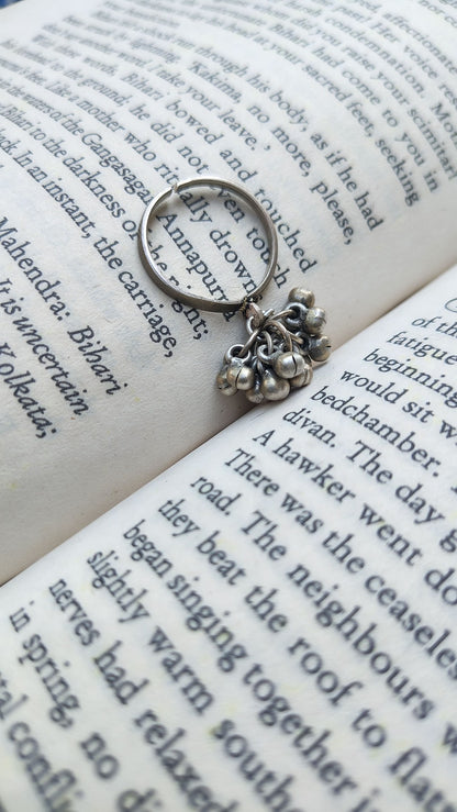 Sadabahaar Jewelry Authentic Vintage Silver Ghungroo Ring with Embossed Adjustable Band for Women - side view