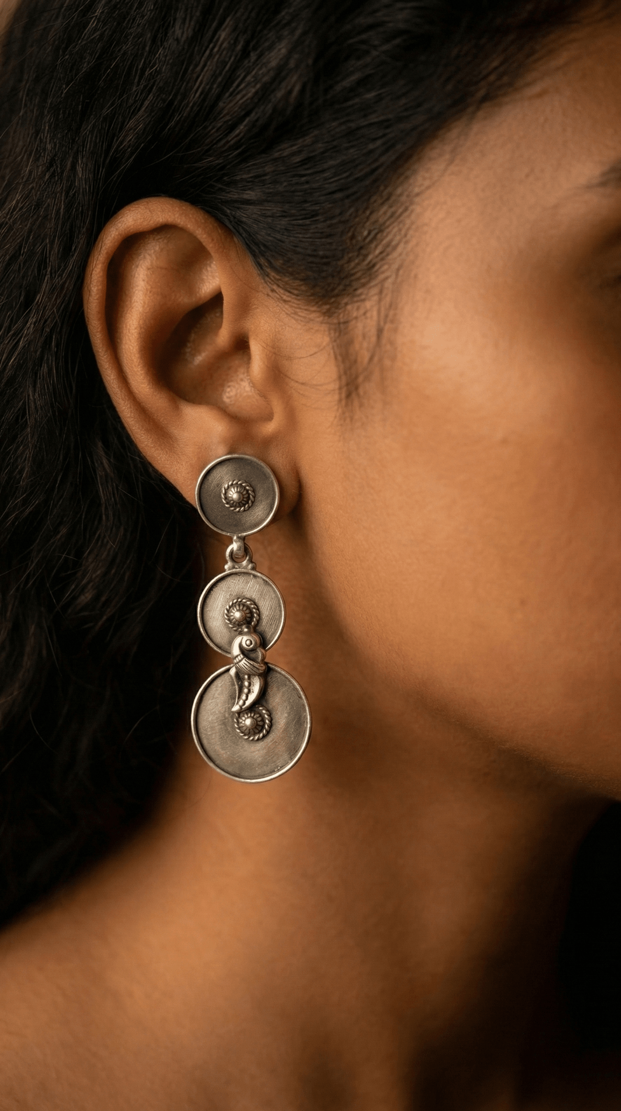 O Re Chiraiyya Earrings in pure silver with handcrafted detailing