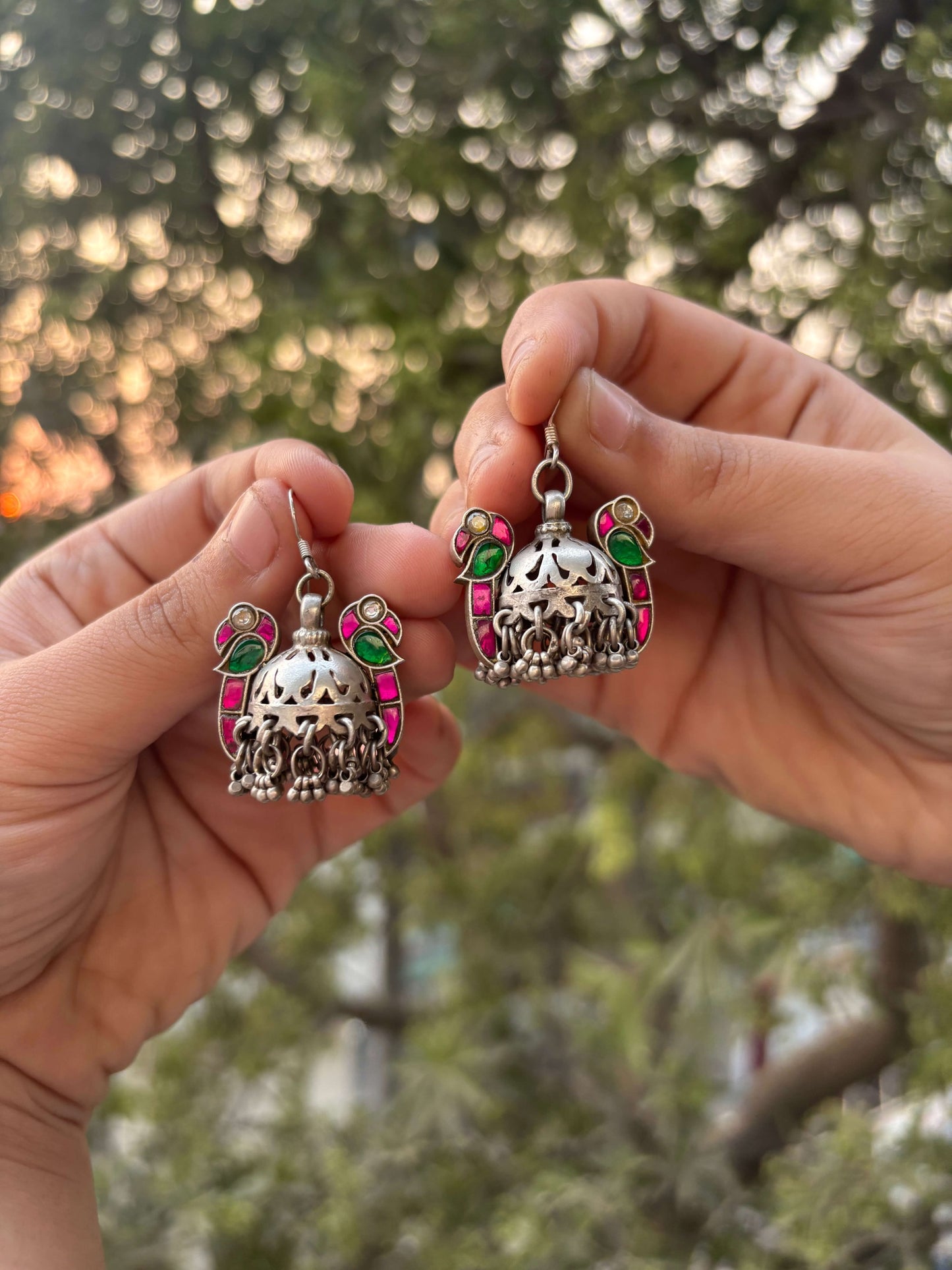 Pancchi Jhumka in pure silver with handcrafted detailing