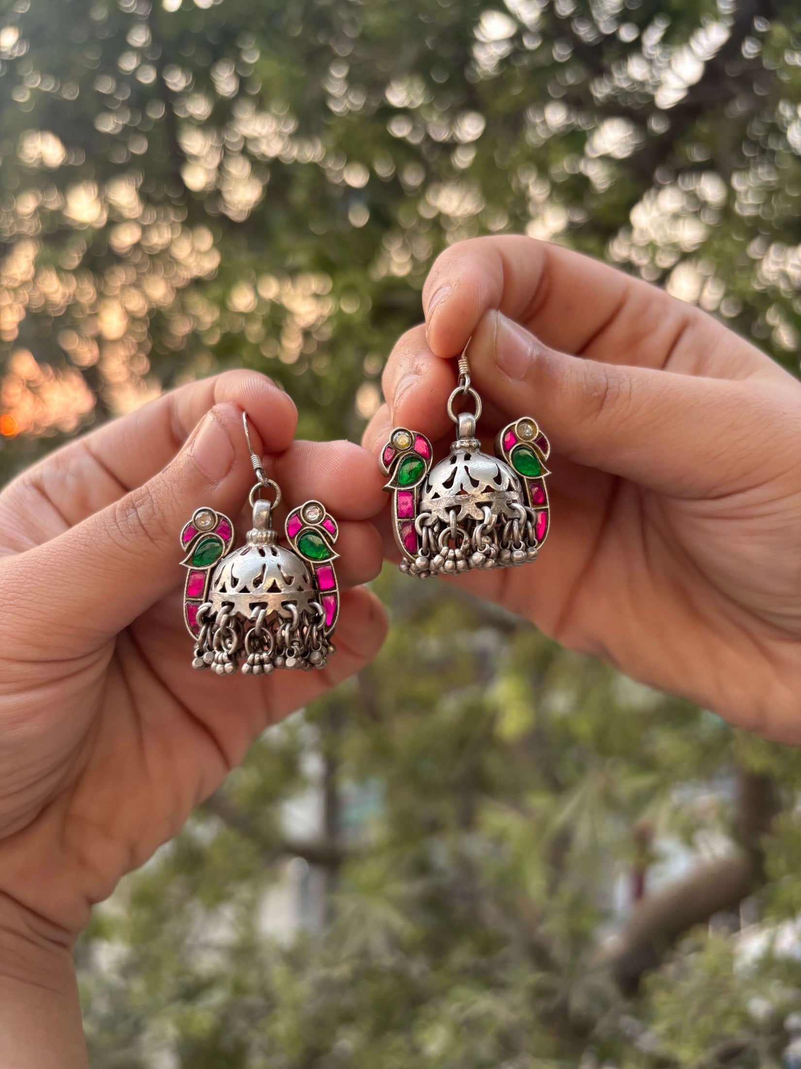 Pancchi Jhumka in pure silver with handcrafted detailing