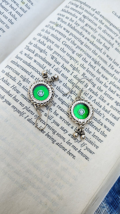 Sadabahaar Jewelry Authentic 92.5 Silver Handpainted Foil Glass Earrings for Women - Green