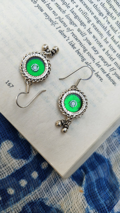 Sadabahaar Jewelry Authentic 92.5 Silver Handpainted Foil Glass Earrings for Women - Green