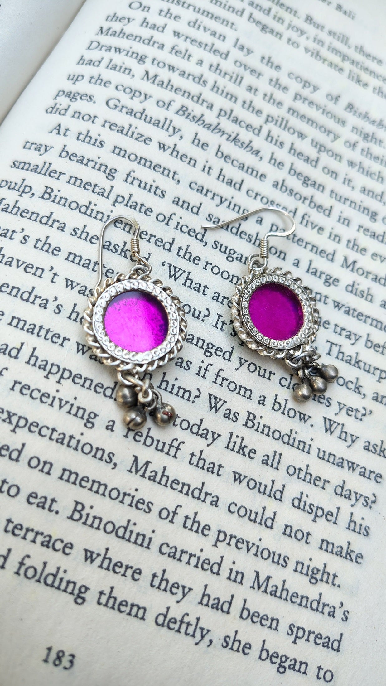 Sadabahaar Jewelry  92.5 Hallmark  Silver Handpainted Foil Glass Earrings for Women Pink