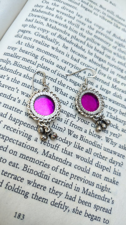 Sadabahaar Jewelry  92.5 Hallmark  Silver Handpainted Foil Glass Earrings for Women Pink