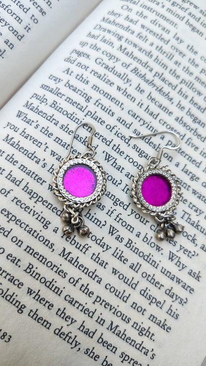 Sadabahaar Jewelry 92.5 Hallmark Silver Handpainted Foil Glass Earrings for Women - Pink