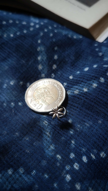 Side view of Prachi Nose-Pin in pure silver with handcrafted detailing