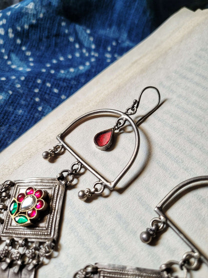 Side view of Prajjwala Earrings in pure silver with handcrafted detailing