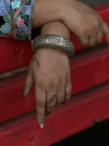 Prashasti Vintage Kada in pure silver with vintage detailing