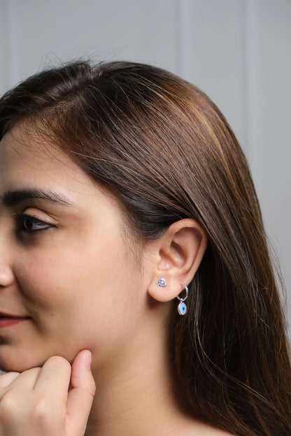 Side view of Pulkit Studs in pure silver with handcrafted detailing