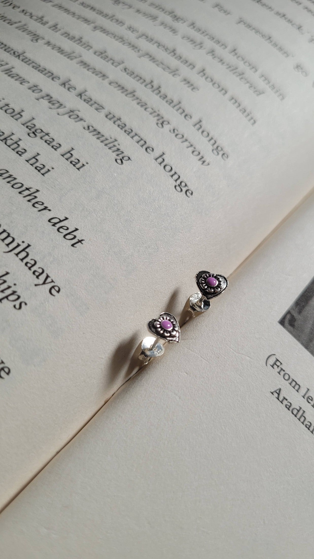 Side view of Pulkit Studs in pure silver with handcrafted detailing