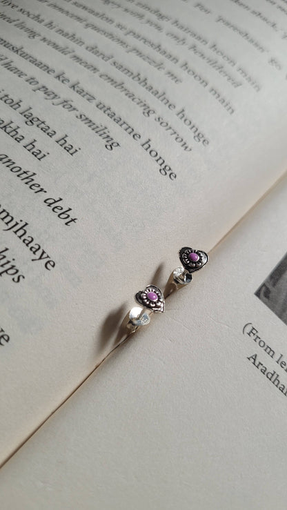 Side view of Pulkit Studs in pure silver with handcrafted detailing