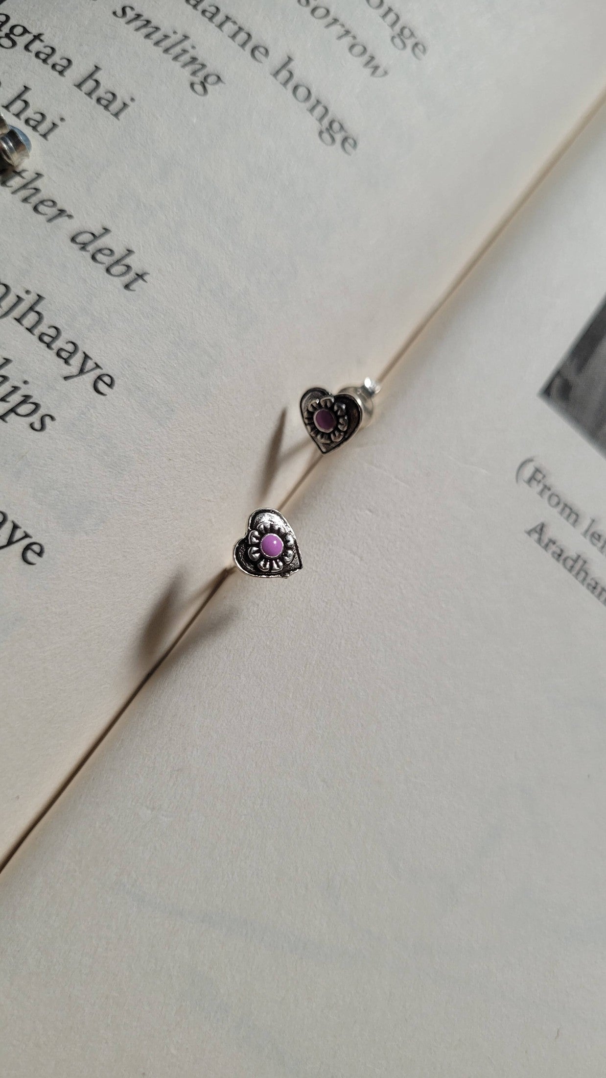 Side view of Pulkit Studs in pure silver with handcrafted detailing