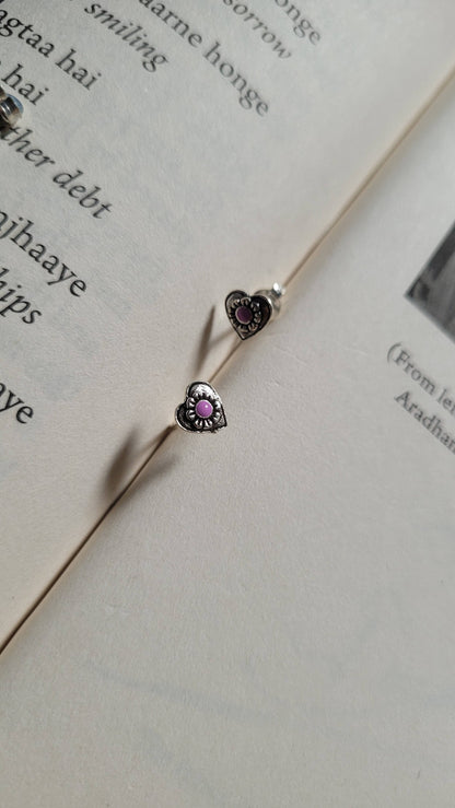 Side view of Pulkit Studs in pure silver with handcrafted detailing