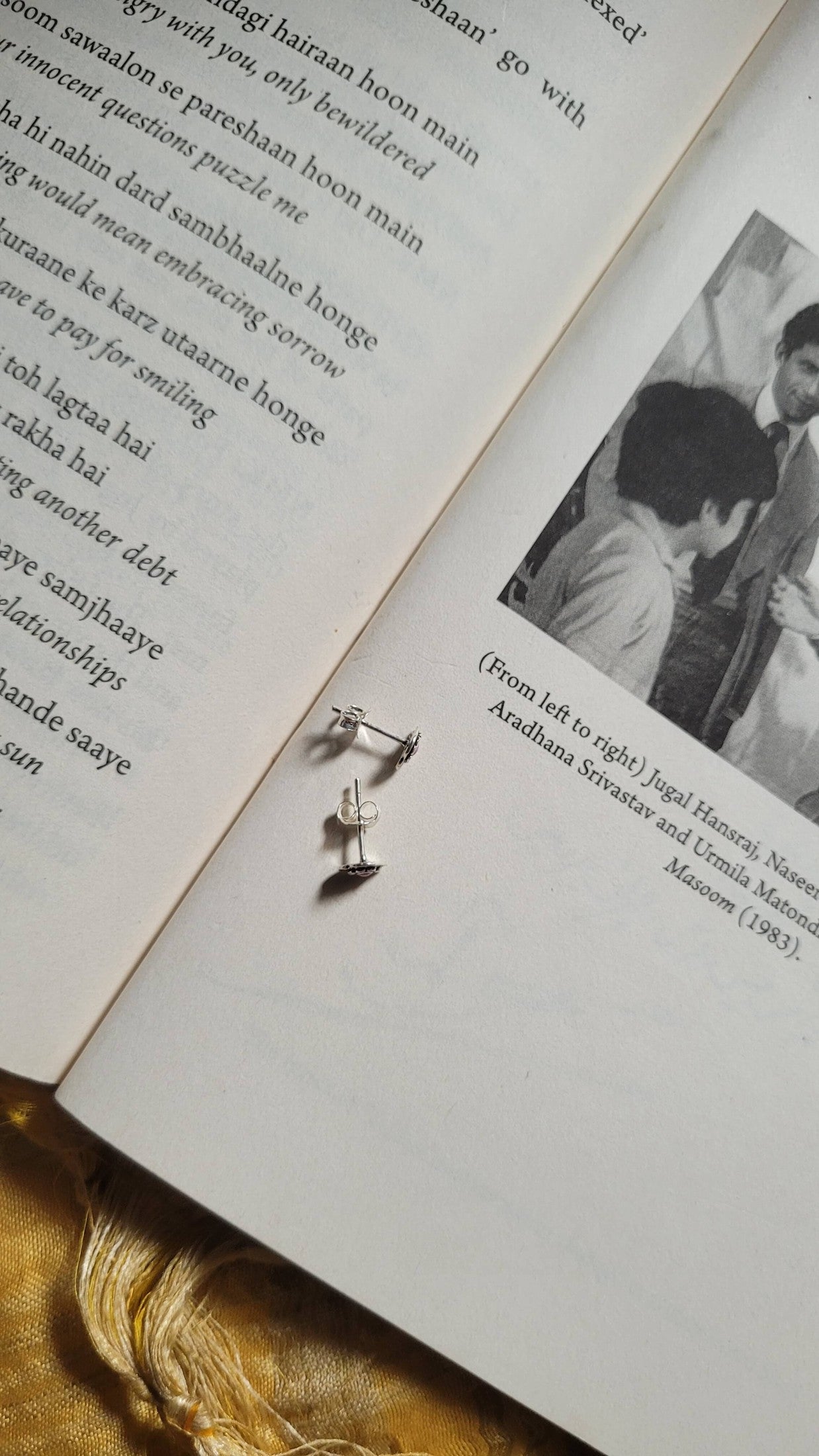 Side view of Pulkit Studs in pure silver with handcrafted detailing