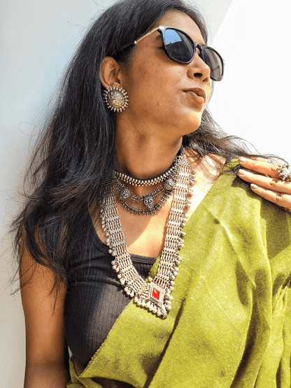 Side view of Amrita Choker in pure silver with handcrafted detailing