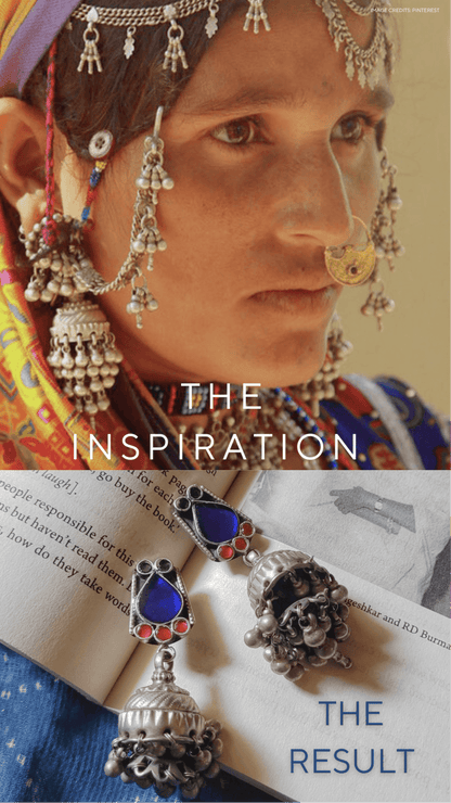 Side view of Rangdaar Vintage Jhumka in pure silver with vintage detailing