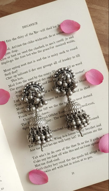 Rimjhim Vintage Jhumka in pure silver with vintage detailing