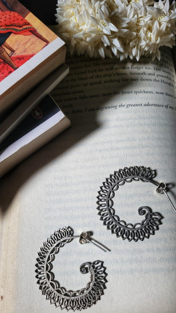 Roop Earrings in pure silver with handcrafted detailing