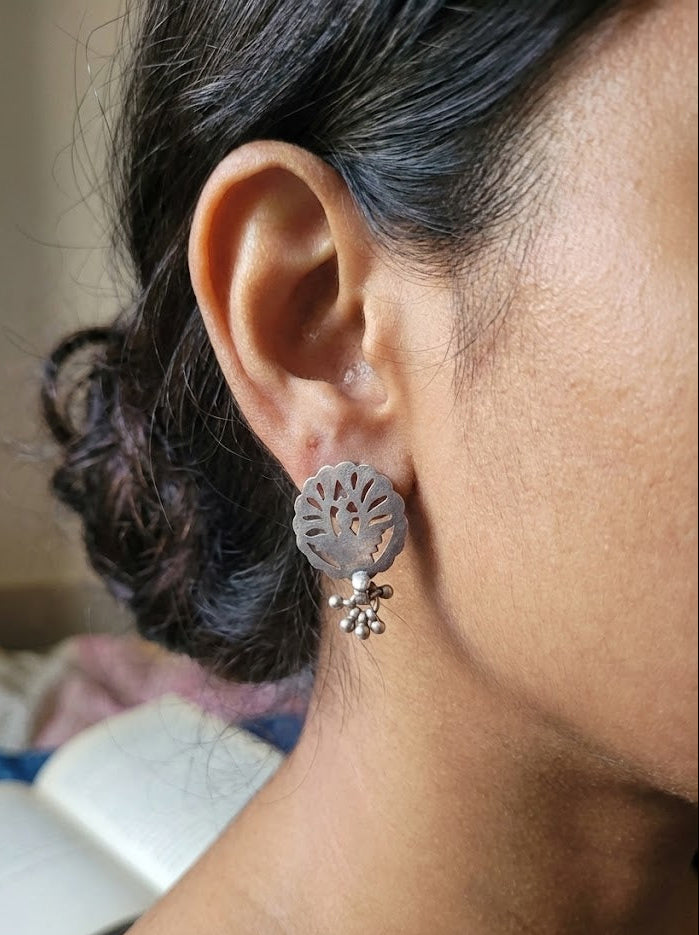 Saavani Studs in pure silver with handcrafted detailing