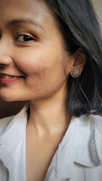 Saloni Studs in pure silver with handcrafted detailing