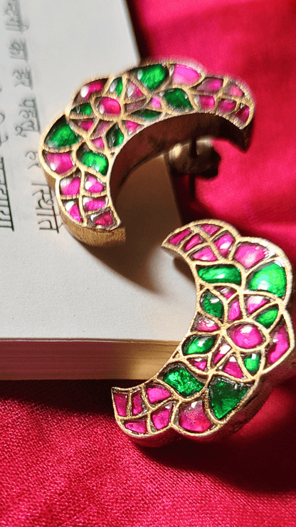Side view of Sanam Earrings in pure silver with handcrafted detailing