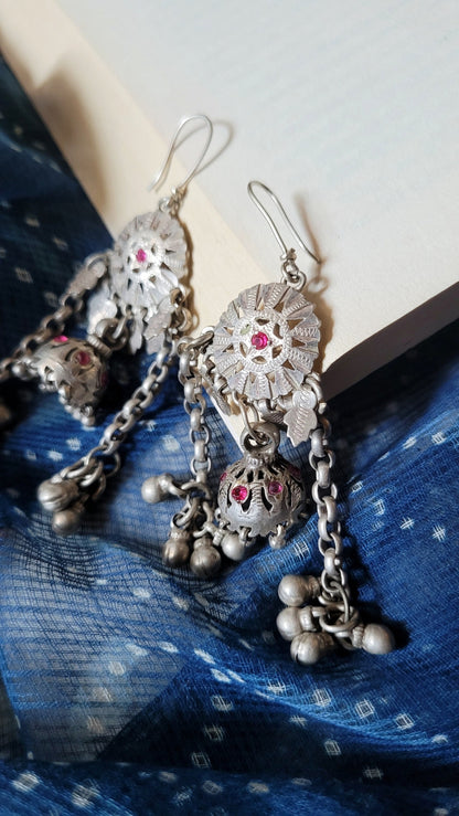 Side view of Shashi Vintage Jhumka in pure silver with vintage detailing