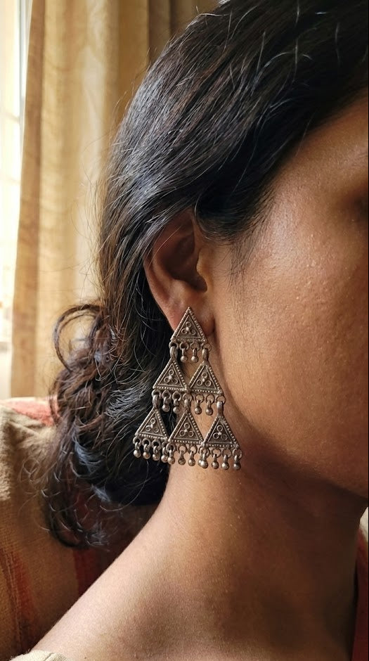 Sadabahaar Jewelry 92.5 Hallmark Silver Mughal Passa Inspired Geometric Earrings for Women