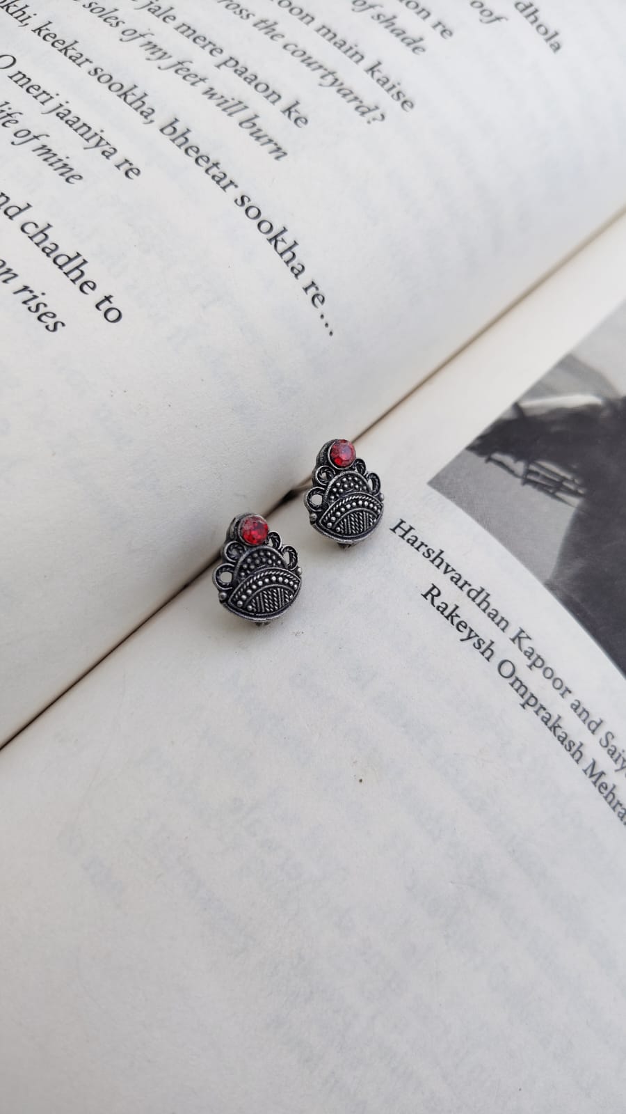 Sadabahaar Jewelry 92.5 hallmark silver mini stud earrings temple shikhara rava work red stone daily wear minimalist