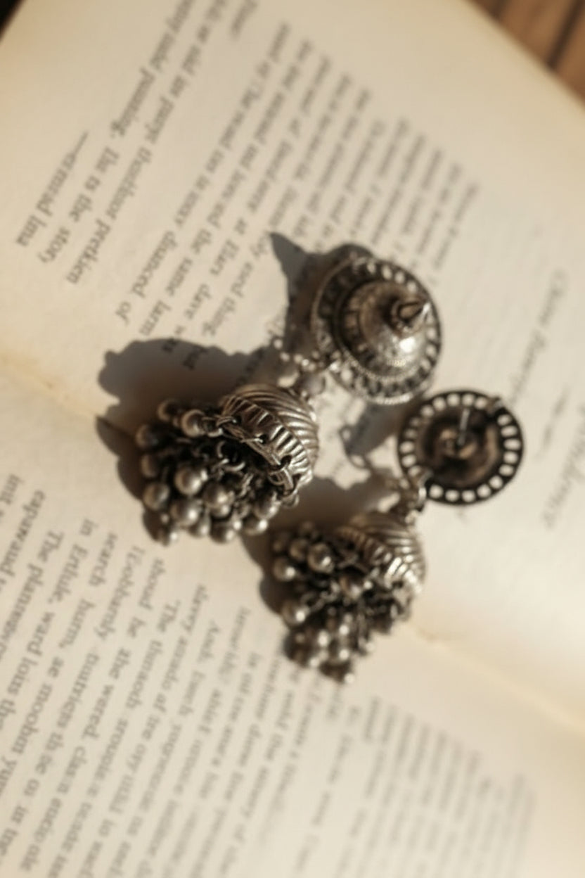 Side view of Shool Vintage Jhumka in pure silver with vintage detailing