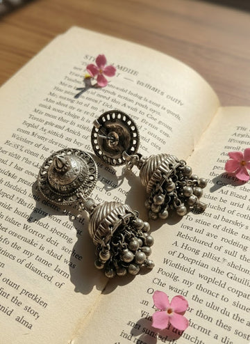 Shool Vintage Jhumka in pure silver with vintage detailing
