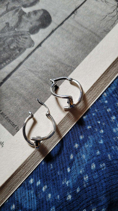 Side view of Sicily Hoops in pure silver with handcrafted detailing