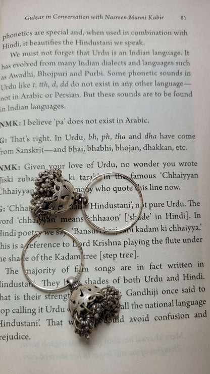 Side view of Sohni Hoops in pure silver with handcrafted detailing