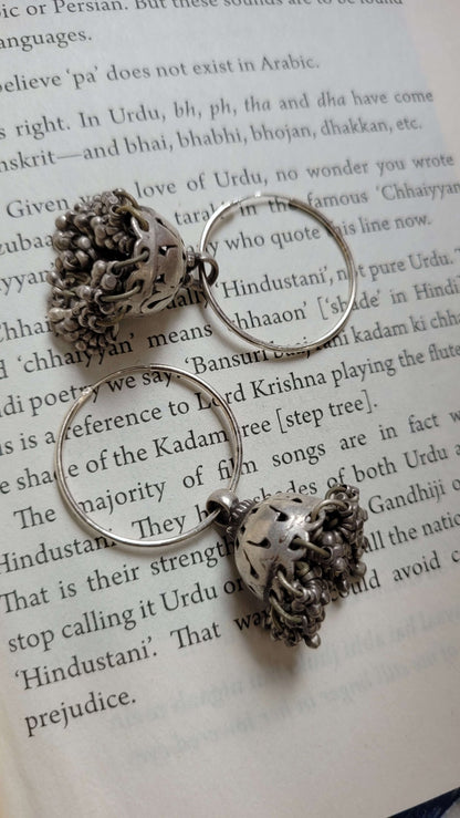 Side view of Sohni Hoops in pure silver with handcrafted detailing