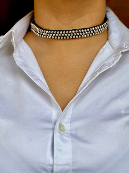 Sadabahaar Jewelry 92.5 Hallmark Silver Thushi Necklace with Clustered Beads for Women