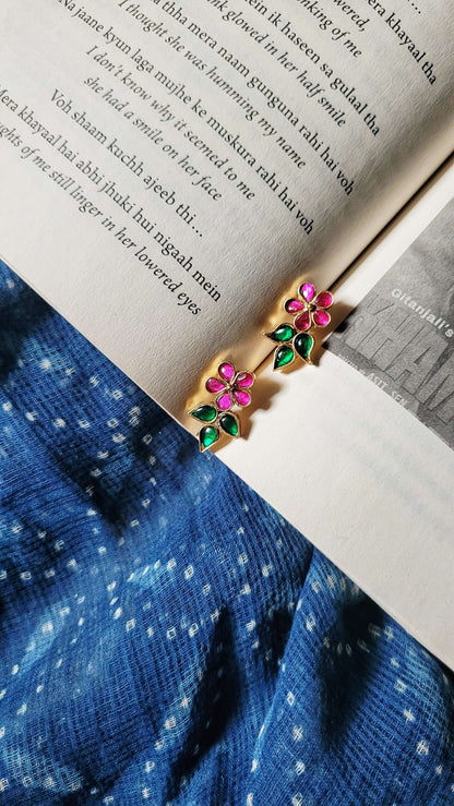 Side view of Srishti Earrings in pure silver with handcrafted detailing