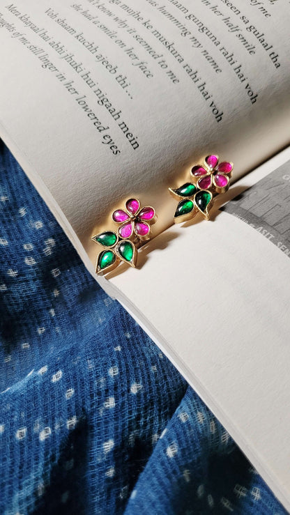 Side view of Srishti Earrings in pure silver with handcrafted detailing