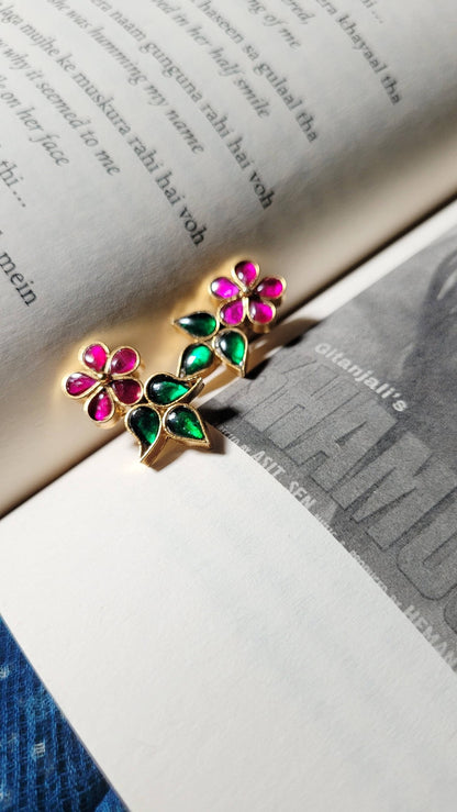 Side view of Srishti Earrings in pure silver with handcrafted detailing