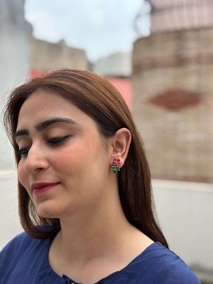 Side view of Srishti Earrings in pure silver with handcrafted detailing