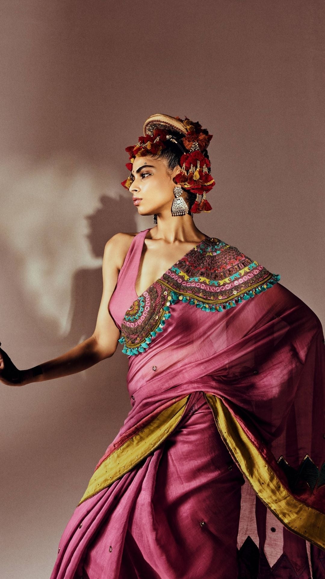 Side view of Himadri Earrings in pure silver with handcrafted detailing