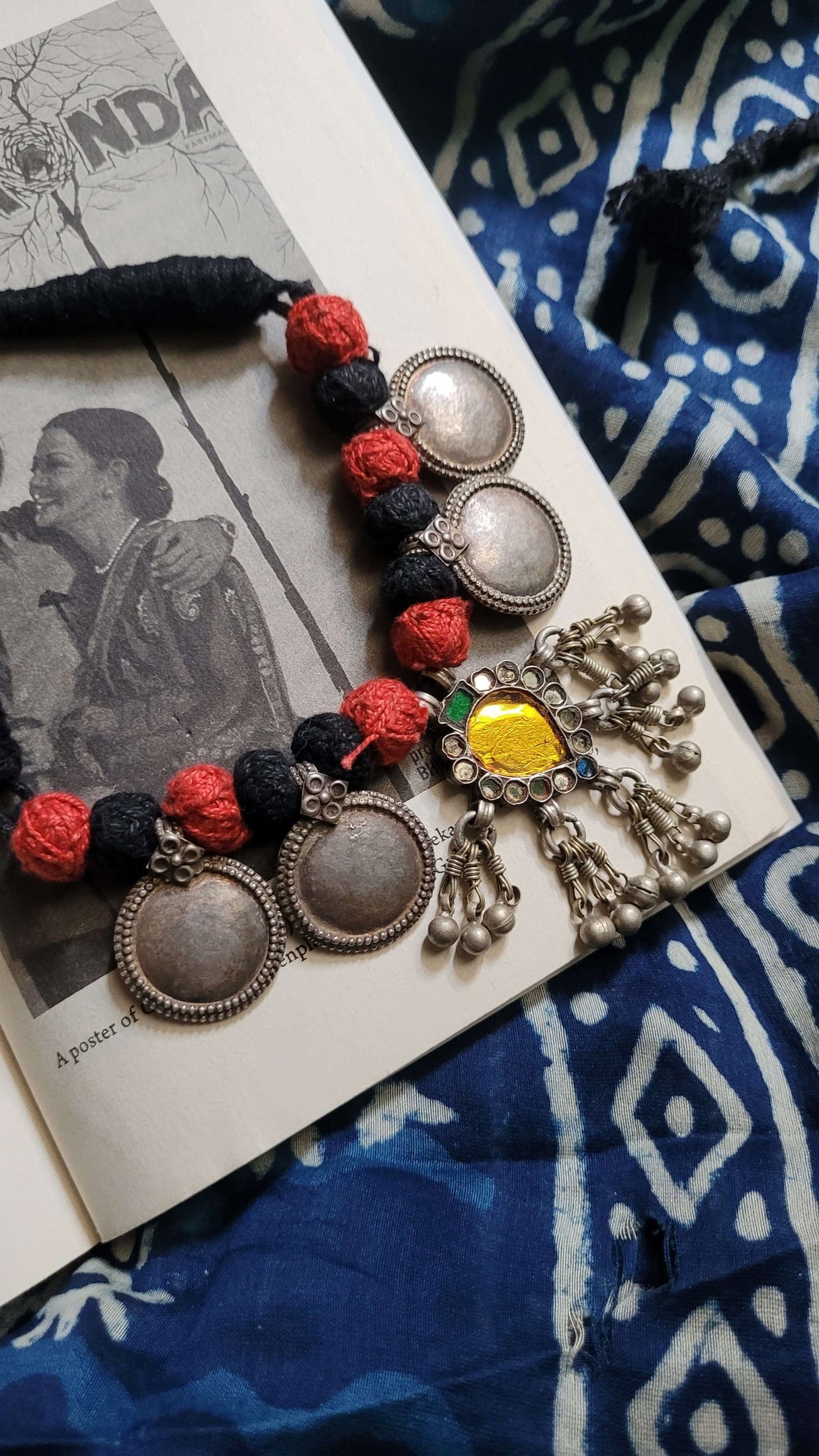 Sunehri Vintage Necklace with coin danglers and glass pendant