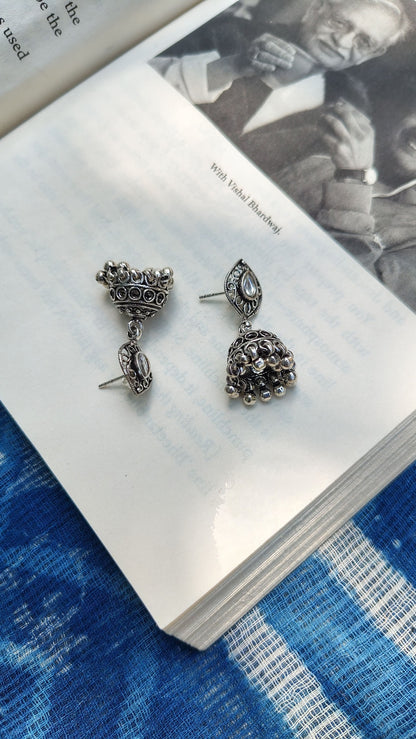 Side view of Sutudri Jhumka in pure silver with handcrafted detailing